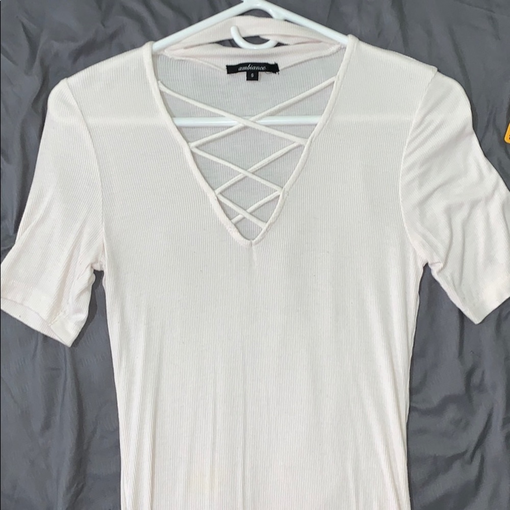White lace up tight shirt with neck strap
